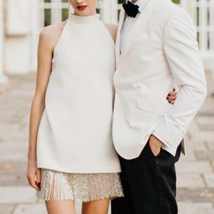 Sophie Et Voila Daniella Dress - Beaded White Bridal Mini Dress Size 38/Small